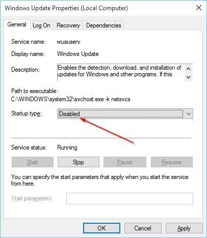How to disable windows update service