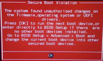 how to fix secure boot violation