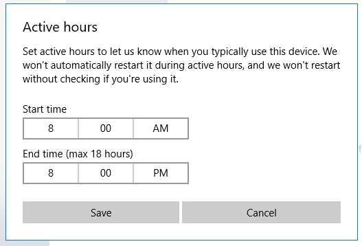 Windows 10 Active Hours